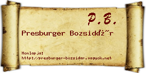 Presburger Bozsidár névjegykártya